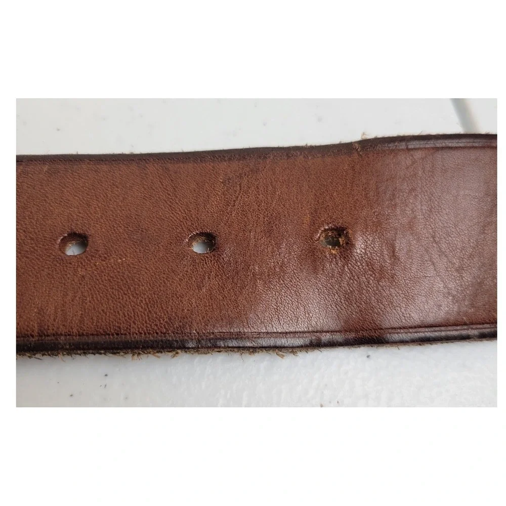 Mossimo Leather Belt Boho Western Woven Whipstitch Brass Buckle Brown 32 in